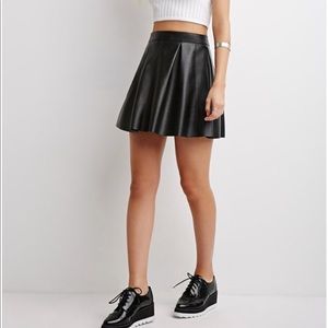 Forever 21 - Faux Leather Pleated Skirt, Black